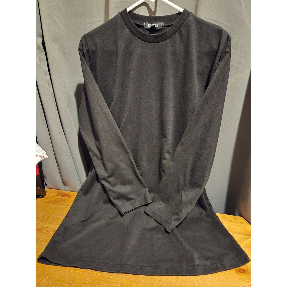 Misguided Black Jersey Long Sleeved T-Shirt Dress, Oversized Size 8